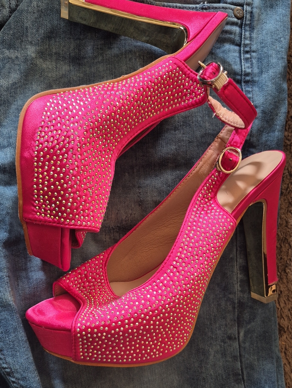Hot Pink Embellished Platform High Heels - Women